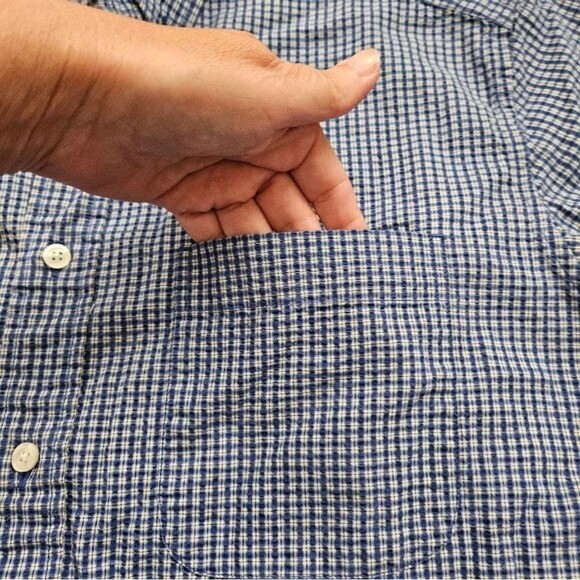 Eddie Bauer Shirt Men's Sz Small Textured Seersucker Blue Plaid Short Sleeve EUC - Picture 6 of 7